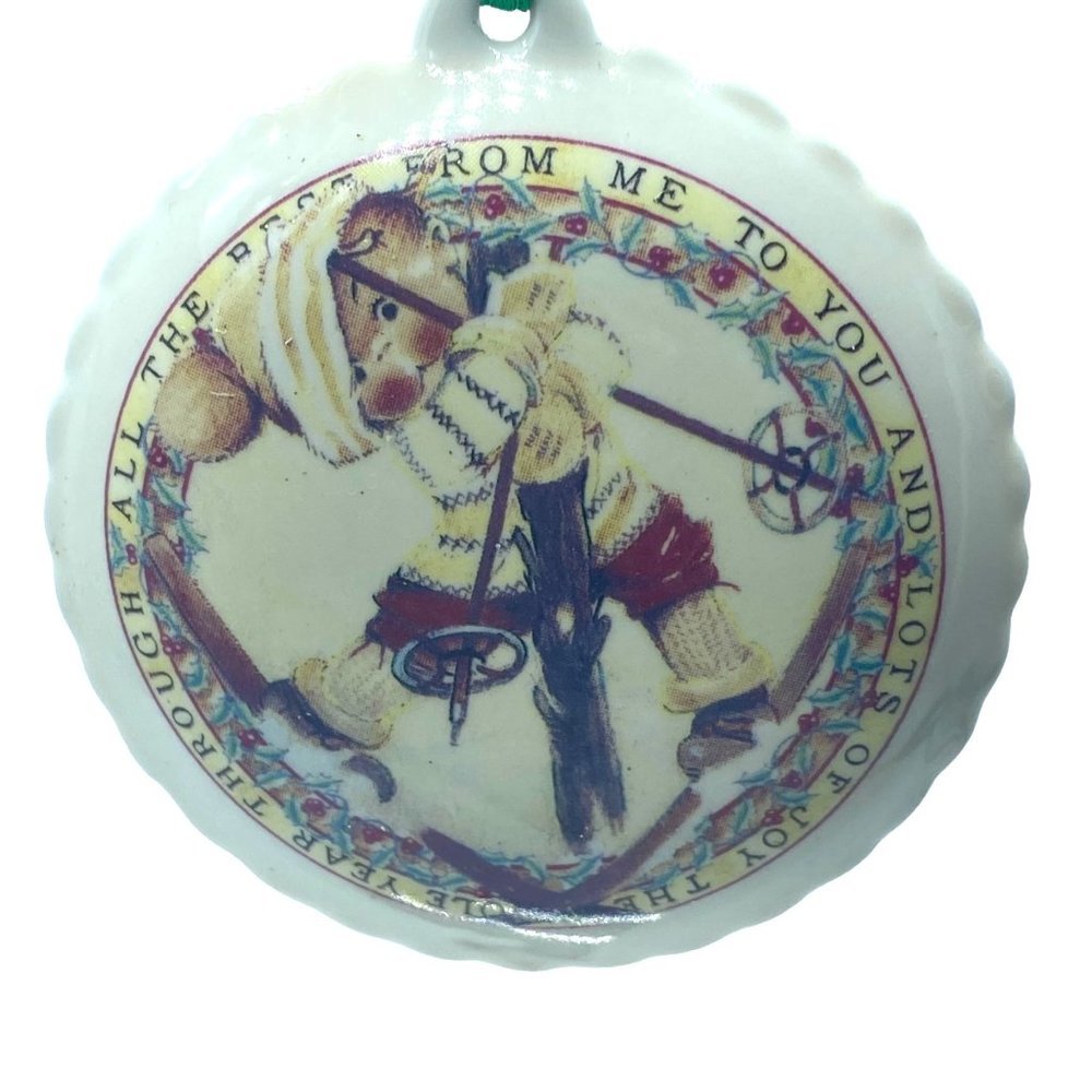 Vintage 1991 Enesco Memories of Yesterday Little Boy Skiing Christmas Ornament